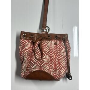 New Lucky Brand Bali Hai Red & White Canvas Bucket Shoulder Hobo Sling Bag